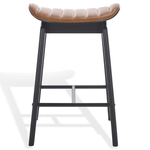 Safavieh Elline Wood And Vegan Leather Counter Stool - Elegant Dining Chair For Modern Home Decor Upgrade Black ,Brown 55% Wood,15% Fabric,30% Foam Sfv6714b-set2