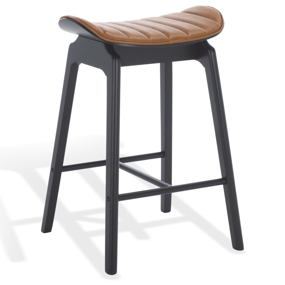 Safavieh ELLINE Modern Eco-Conscious Counter Stool with Vegan Leather and Wood Design for Stylish Interiors Black / Brown SFV6714B-SET2
