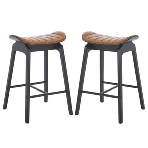 Safavieh Elline Wood And Vegan Leather Counter Stool - Elegant Dining Chair For Modern Home Decor Upgrade Black ,Brown 55% Wood,15% Fabric,30% Foam Sfv6714b-set2