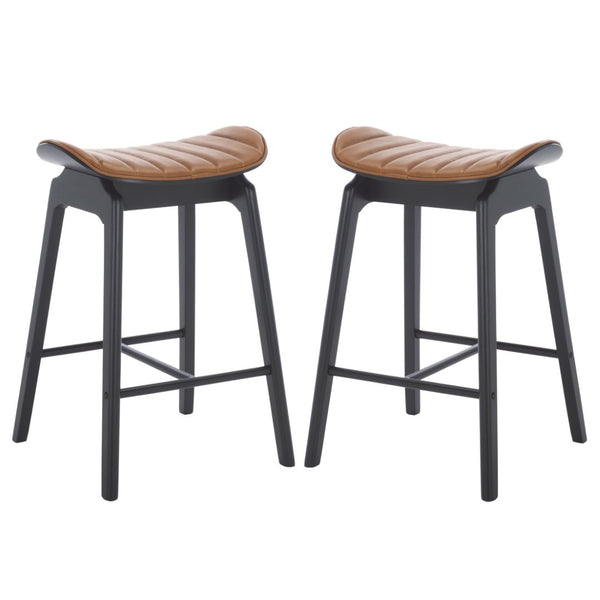 Safavieh Elline Wood And Vegan Leather Counter Stool - Elegant Dining Chair For Modern Home Decor Upgrade Black ,Brown 55% Wood,15% Fabric,30% Foam Sfv6714b-set2