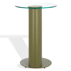 Safavieh RICHARDSON Glass-Top Metal Accent Table - Sleek Modern Design for Living Room and Bedroom Spaces Olive Green / Clear SFV6804B