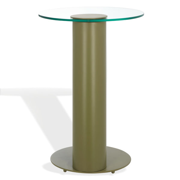 Safavieh RICHARDSON Glass-Top Metal Accent Table - Sleek Modern Design for Living Room and Bedroom Spaces Olive Green / Clear SFV6804B