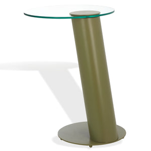 Safavieh RICHARDSON Glass-Top Metal Accent Table - Sleek Modern Design for Living Room and Bedroom Spaces Olive Green / Clear SFV6804B