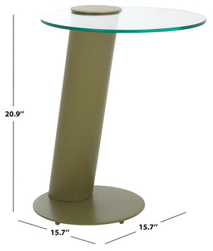 Safavieh RICHARDSON Glass-Top Metal Accent Table - Sleek Modern Design for Living Room and Bedroom Spaces Olive Green / Clear SFV6804B