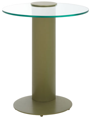 Safavieh RICHARDSON Glass-Top Metal Accent Table - Sleek Modern Design for Living Room and Bedroom Spaces Olive Green / Clear SFV6804B