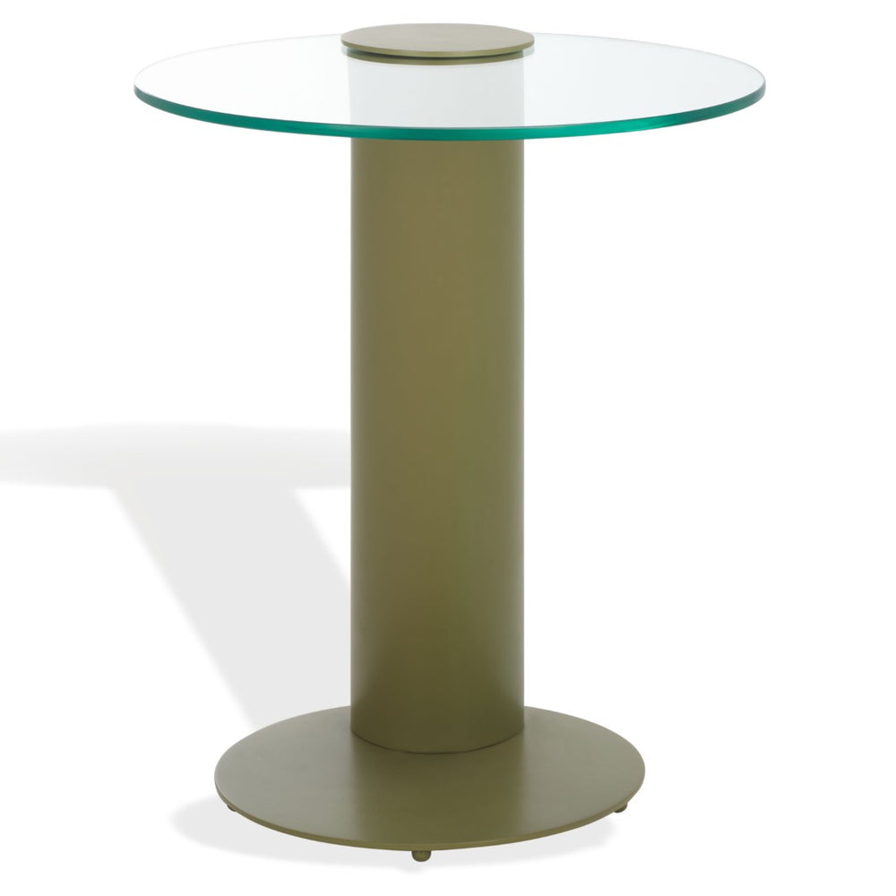 Safavieh RICHARDSON Glass-Top Metal Accent Table - Sleek Modern Design for Living Room and Bedroom Spaces Olive Green / Clear SFV6804B