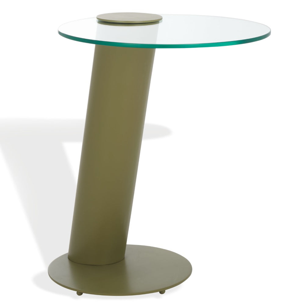 Safavieh RICHARDSON Glass-Top Metal Accent Table - Sleek Modern Design for Living Room and Bedroom Spaces Olive Green / Clear SFV6804B