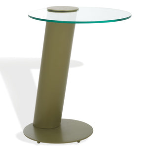 Safavieh RICHARDSON Glass-Top Metal Accent Table - Sleek Modern Design for Living Room and Bedroom Spaces Olive Green / Clear SFV6804B