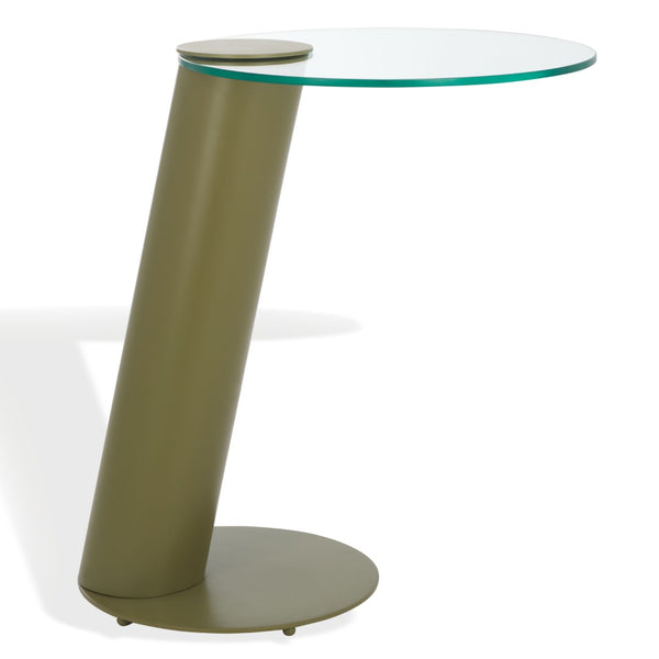 Safavieh RICHARDSON Glass-Top Metal Accent Table - Sleek Modern Design for Living Room and Bedroom Spaces Olive Green / Clear SFV6804B