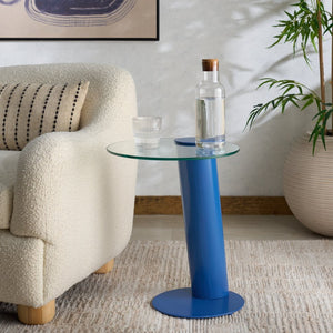 Safavieh RICHARDSON Glass-Top Metal Accent Table - Sleek Modern Design for Living Room and Bedroom Spaces Blue / Clear SFV6804C