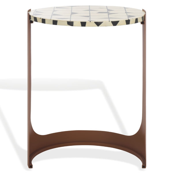 Safavieh TOMLINSON Elegant Brown Resin Top Accent Table with White Iron Frame for Stylish Interiors SFV6805B