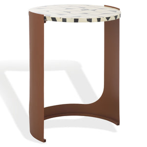 Safavieh TOMLINSON Elegant Brown Resin Top Accent Table with White Iron Frame for Stylish Interiors SFV6805B
