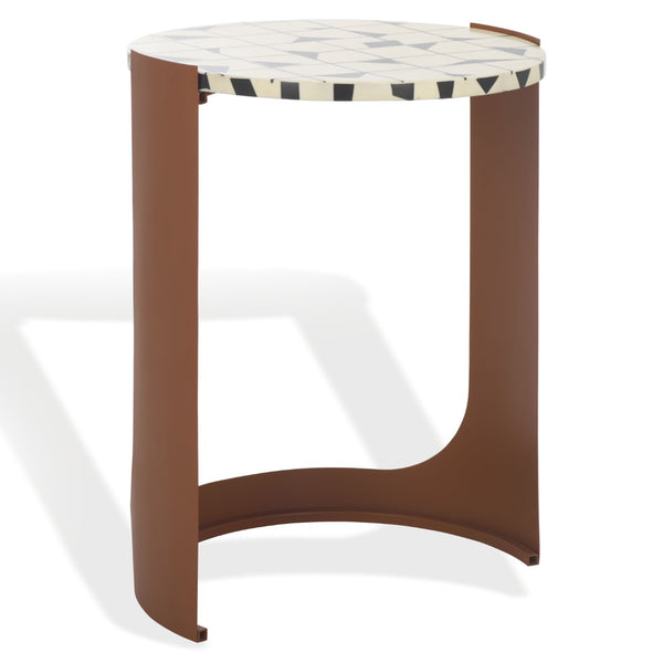 Safavieh TOMLINSON Elegant Brown Resin Top Accent Table with White Iron Frame for Stylish Interiors SFV6805B