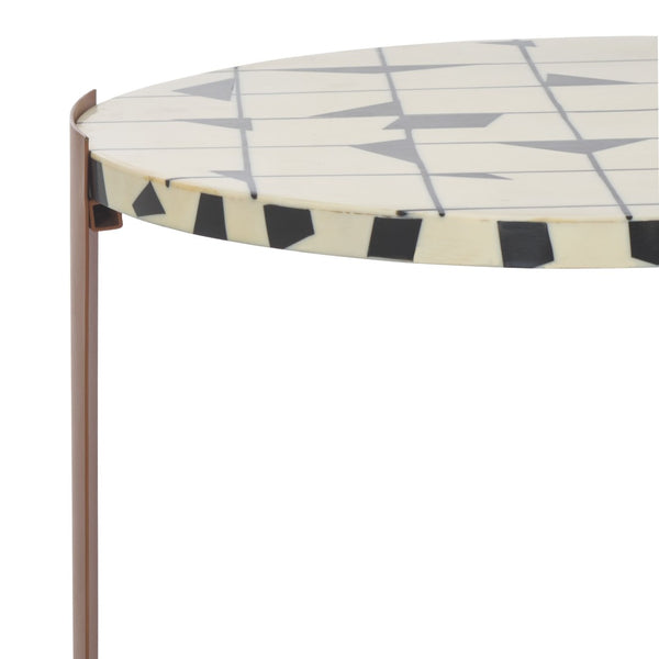 Safavieh TOMLINSON Elegant Brown Resin Top Accent Table with White Iron Frame for Stylish Interiors SFV6805B