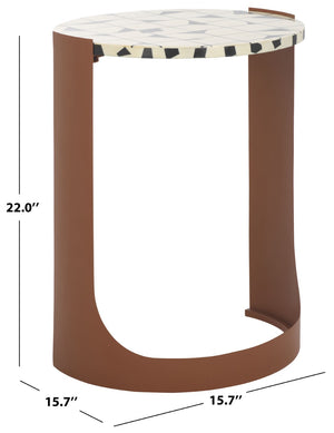 Safavieh TOMLINSON Elegant Brown Resin Top Accent Table with White Iron Frame for Stylish Interiors SFV6805B