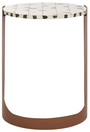 Safavieh TOMLINSON Elegant Brown Resin Top Accent Table with White Iron Frame for Stylish Interiors SFV6805B