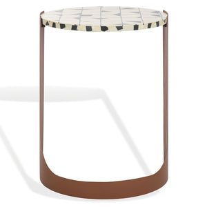 Safavieh TOMLINSON Elegant Brown Resin Top Accent Table with White Iron Frame for Stylish Interiors SFV6805B