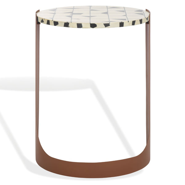 Safavieh TOMLINSON Elegant Brown Resin Top Accent Table with White Iron Frame for Stylish Interiors SFV6805B
