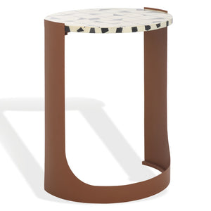 Safavieh TOMLINSON Elegant Brown Resin Top Accent Table with White Iron Frame for Stylish Interiors SFV6805B