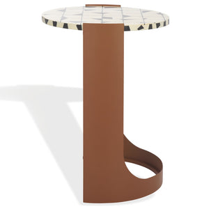Safavieh TOMLINSON Elegant Brown Resin Top Accent Table with White Iron Frame for Stylish Interiors SFV6805B