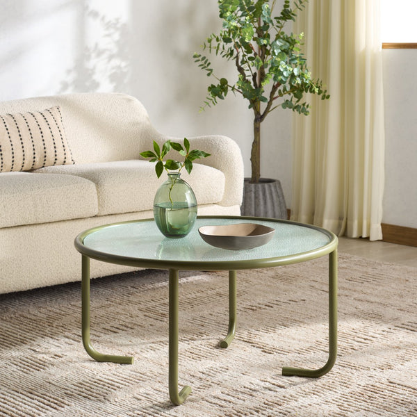 Safavieh Zuzana Glass Top Coffee Table - Stylish Modern Design With Durable Wood And Iron Base For Living Rooms Olive Green ,Clear 60% Metal,40% Tempered Glass Sfv6806b