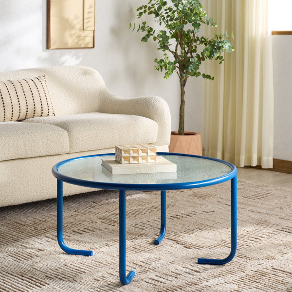 Safavieh Zuzana Glass Top Coffee Table - Stylish Modern Design With Durable Wood And Iron Base For Living Rooms Blue ,Clear 60% Metal,40% Tempered Glass Sfv6806c