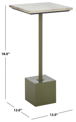 Safavieh Albertelli Marble Top Drink Table - Stylish Olive Green & White Accent For Elegant Living Spaces Olive Green ,White 60% Metal,40% Stone Sfv6807a