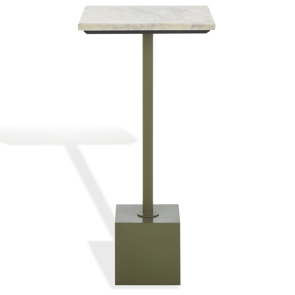 Safavieh Albertelli Marble Top Drink Table - Stylish Olive Green & White Accent For Elegant Living Spaces Olive Green ,White 60% Metal,40% Stone Sfv6807a