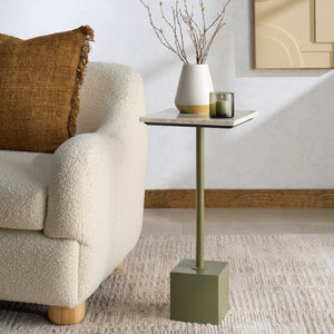 Safavieh Albertelli Marble Top Drink Table - Stylish Olive Green & White Accent For Elegant Living Spaces Olive Green ,White 60% Metal,40% Stone Sfv6807a