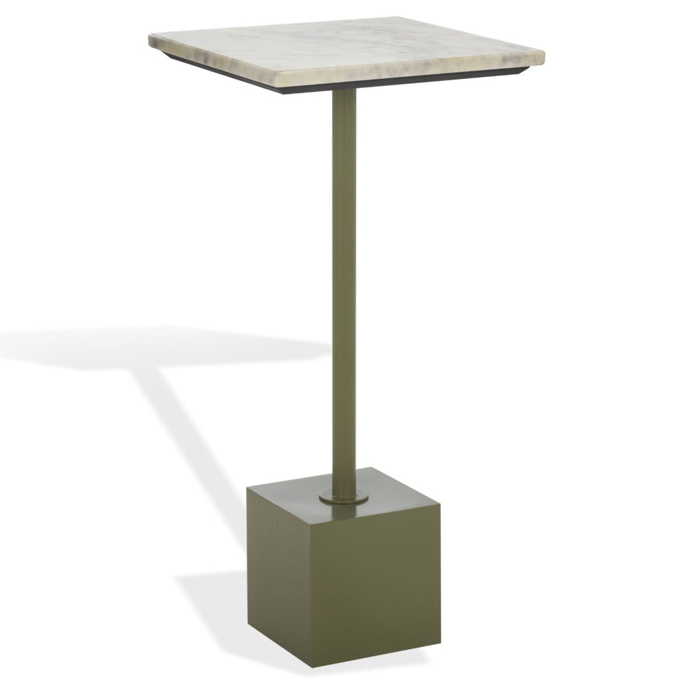 Safavieh ALBERTELLI Marble Top Drink Table - Olive Green & White Accent for Modern Living Spaces & Decor SFV6807A