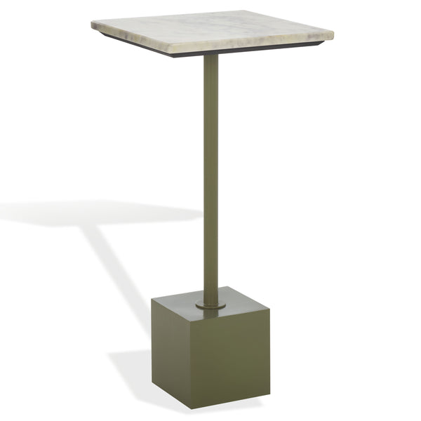 Safavieh Albertelli Marble Top Drink Table - Stylish Olive Green & White Accent For Elegant Living Spaces Olive Green ,White 60% Metal,40% Stone Sfv6807a