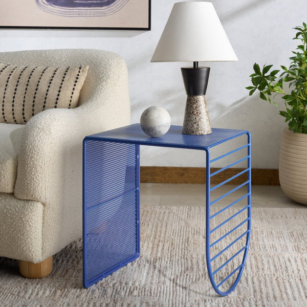 Safavieh VIKTORIA Metal Accent Table - Sleek Minimalist Design for Modern Living Spaces and Timeless Style Blue SFV6808B