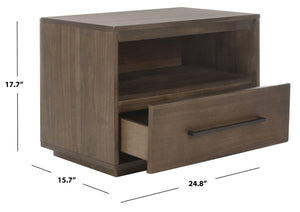 Safavieh POESY Modern 1-Drawer Nightstand - Stylish Acacia Wood Bedside Table for Contemporary Interiors Dark Chocolate SFV7200A