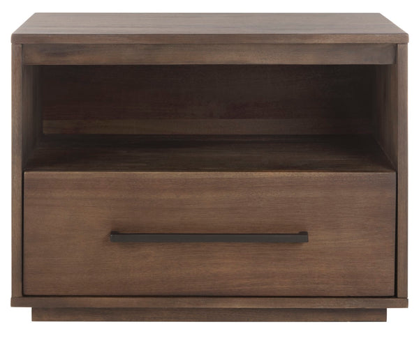 Safavieh POESY Modern 1-Drawer Nightstand - Stylish Acacia Wood Bedside Table for Contemporary Interiors Dark Chocolate SFV7200A