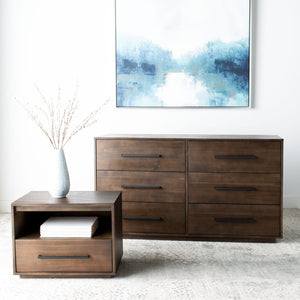 Safavieh POESY Modern 1-Drawer Nightstand - Stylish Acacia Wood Bedside Table for Contemporary Interiors Dark Chocolate SFV7200A