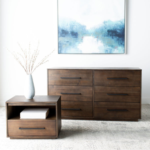 Safavieh POESY Modern 1-Drawer Nightstand - Stylish Acacia Wood Bedside Table for Contemporary Interiors Dark Chocolate SFV7200A