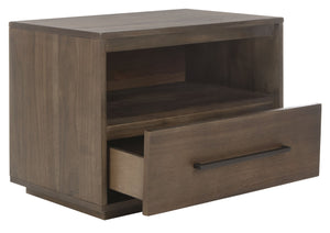 Safavieh POESY Modern 1-Drawer Nightstand - Stylish Acacia Wood Bedside Table for Contemporary Interiors Dark Chocolate SFV7200A