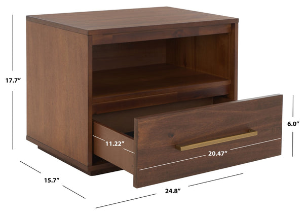 Safavieh POESY Modern 1-Drawer Nightstand - Stylish Acacia Wood Bedside Table for Contemporary Interiors Brown SFV7200B