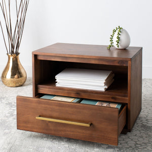 Safavieh POESY Modern 1-Drawer Nightstand - Stylish Acacia Wood Bedside Table for Contemporary Interiors Brown SFV7200B