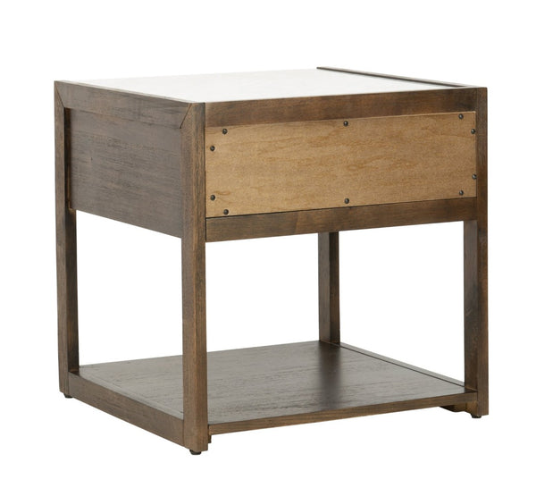 Safavieh ADELINE One-Drawer Nightstand with Marble Top and Antique Brass for Modern Bedroom Elegance Dark Chocolate SFV7202A