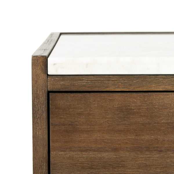Safavieh ADELINE One-Drawer Nightstand with Marble Top and Antique Brass for Modern Bedroom Elegance Dark Chocolate SFV7202A