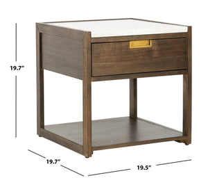 Safavieh ADELINE One-Drawer Nightstand with Marble Top and Antique Brass for Modern Bedroom Elegance Dark Chocolate SFV7202A