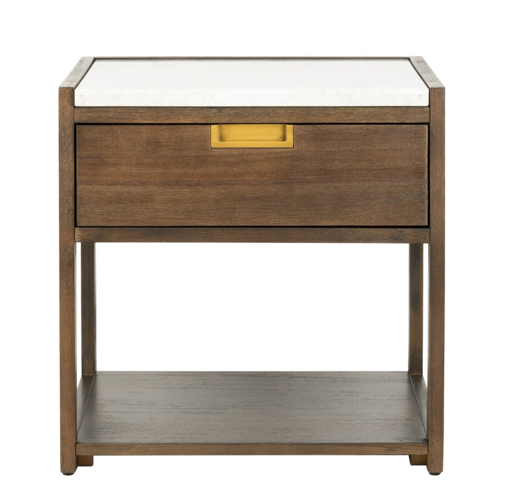 Safavieh ADELINE One-Drawer Nightstand with Marble Top and Antique Brass for Modern Bedroom Elegance Dark Chocolate SFV7202A