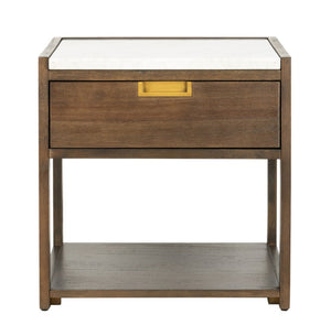Safavieh ADELINE One-Drawer Nightstand with Marble Top and Antique Brass for Modern Bedroom Elegance Dark Chocolate SFV7202A