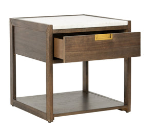 Safavieh ADELINE One-Drawer Nightstand with Marble Top and Antique Brass for Modern Bedroom Elegance Dark Chocolate SFV7202A