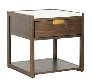 Safavieh ADELINE One-Drawer Nightstand with Marble Top and Antique Brass for Modern Bedroom Elegance Dark Chocolate SFV7202A
