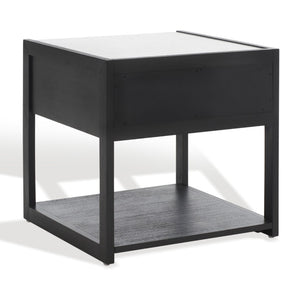 Safavieh ADELINE One-Drawer Nightstand with Marble Top and Antique Brass for Modern Bedroom Elegance Black SFV7202B