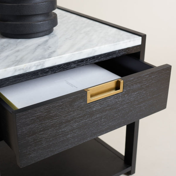 Safavieh ADELINE One-Drawer Nightstand with Marble Top and Antique Brass for Modern Bedroom Elegance Black SFV7202B