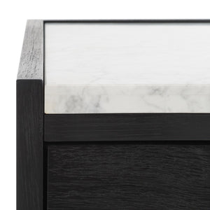 Safavieh ADELINE One-Drawer Nightstand with Marble Top and Antique Brass for Modern Bedroom Elegance Black SFV7202B