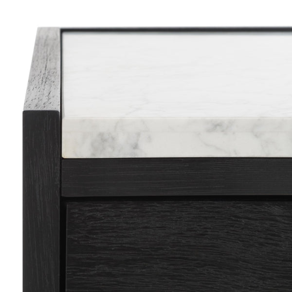 Safavieh ADELINE One-Drawer Nightstand with Marble Top and Antique Brass for Modern Bedroom Elegance Black SFV7202B